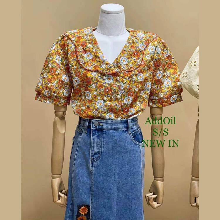 goods in stock! New in early summer! [addoil] pearl button fashion hollow out embroidery blouse 5751# zxl