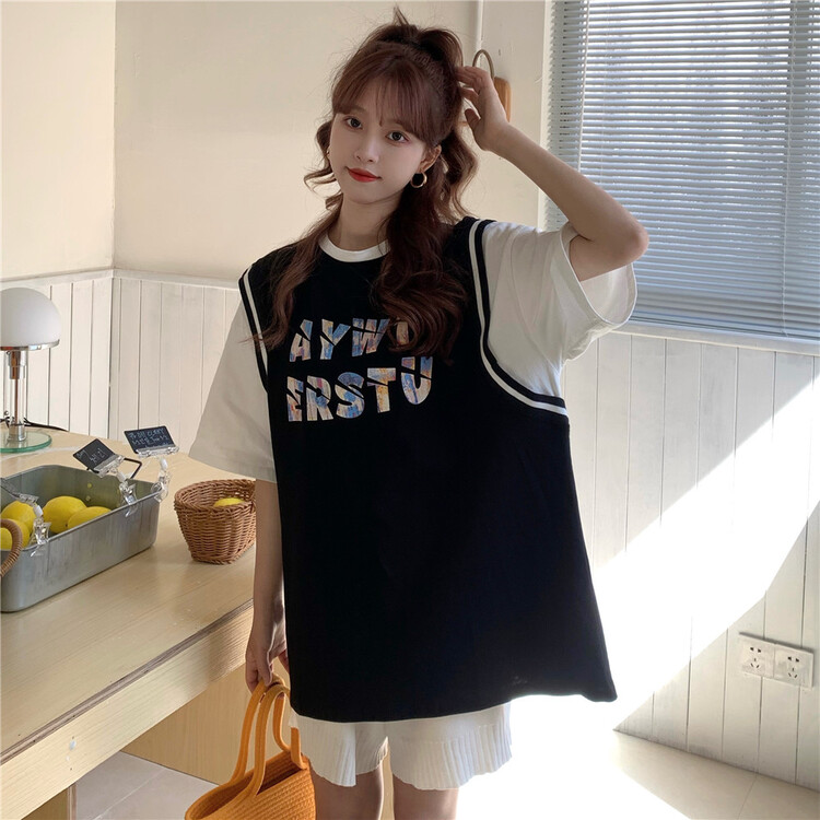 goods in stock! [ycnana] fake two letter printed Casual Short Sleeve T-shirt 83885# LSW