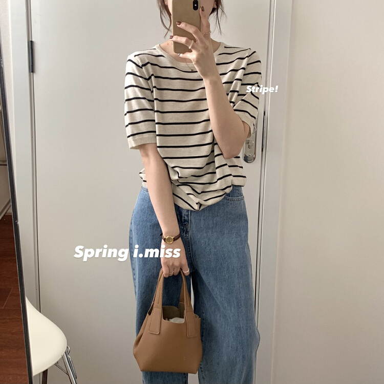 New year in early spring! [Imiss] striped crew neck Korean T-shirt cx0161# LSW