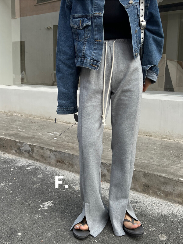 【F】 Elastic waist split drawstring slim casual pants 6057# zxx