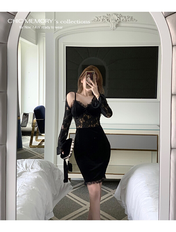 New in early summer! [pepper] minority lace chest support curve temperament Hip Wrap Dress 1273# Cl