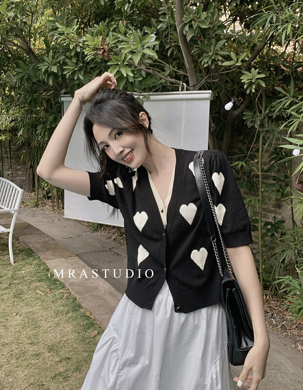 New year in early spring! [MRA] fashion V-neck love short knit cardigan kd3529# zxl