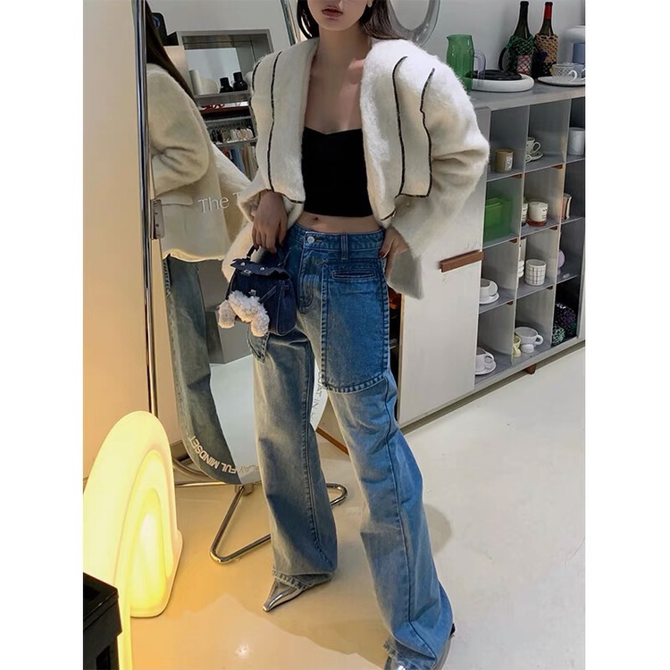 Original price 135.23! New year in early spring! [yhpi] Korean large pocket design versatile jeans 2578# JJ