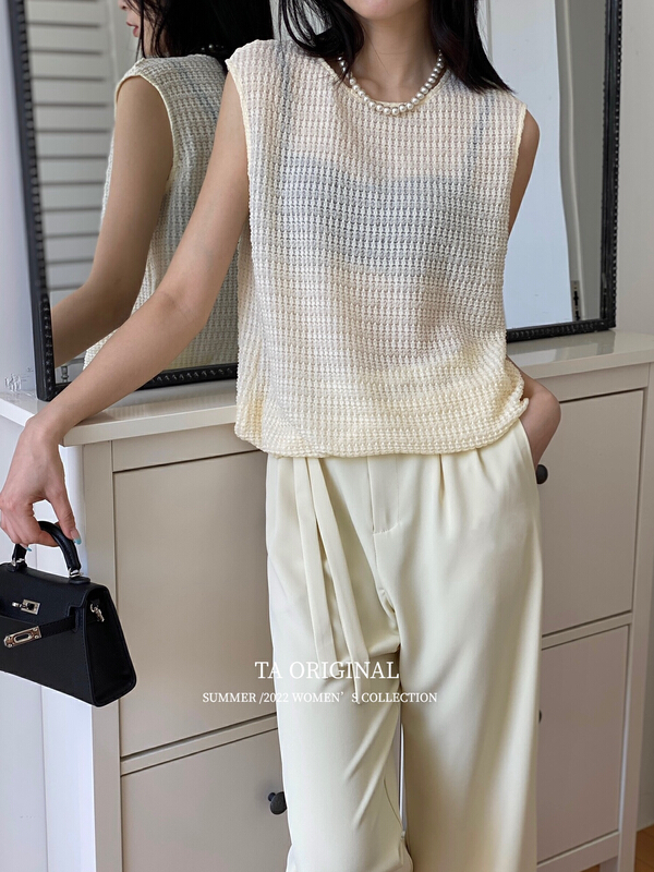 [TA] temperament jacquard texture solid color round neck vest / suspender d10720# ll