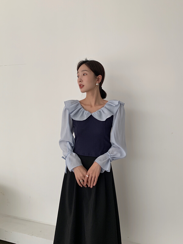 goods in stock! [new open] French ruffled sexy off shoulder collarbone blouse fy22320# zxl