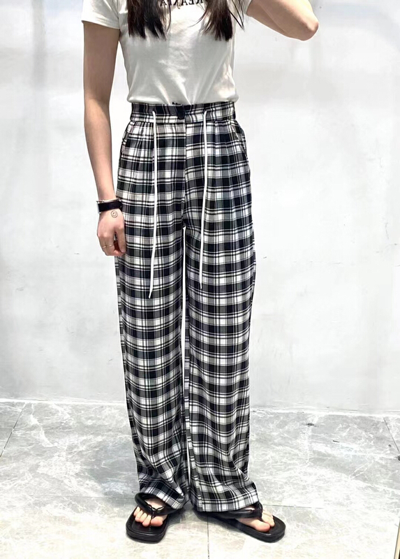[queen] Korean wide leg checkered casual pants a89820# ozq