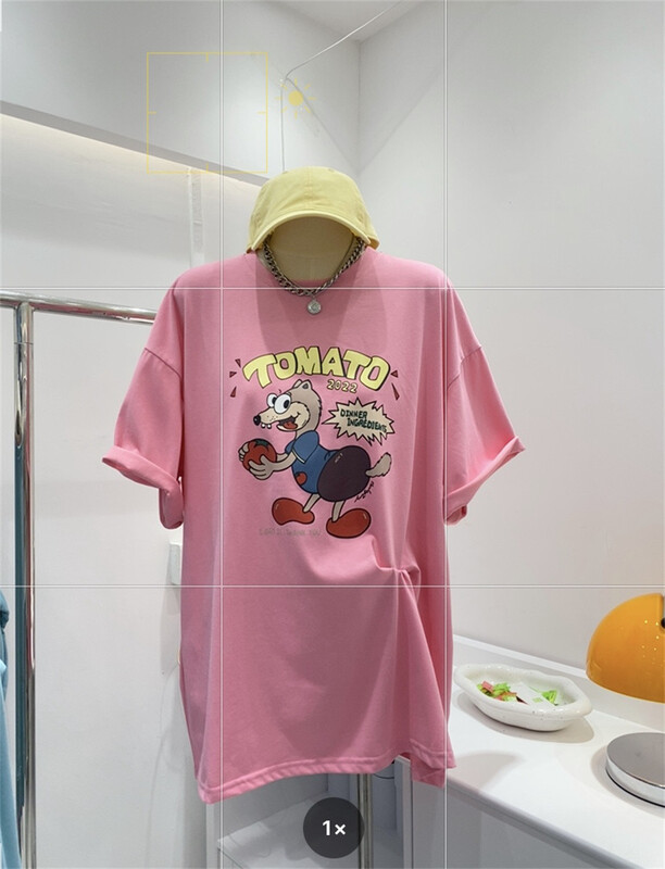 New in early summer! [seven 7] simple casual loose cartoon printed short sleeve T-shirt 8165# WTT