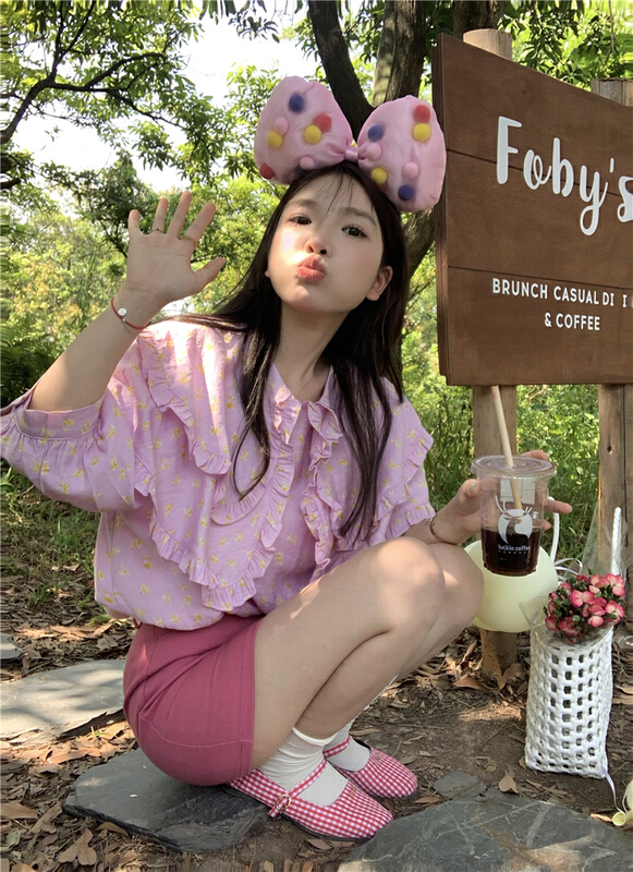 [timely rain] Han Feng ins gentle wind broken flower sweet shirt 20569# WPL