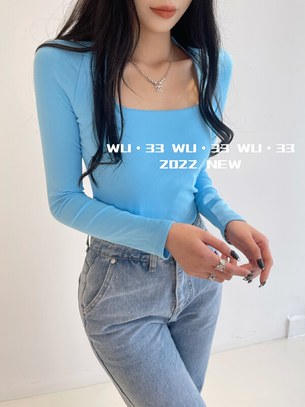 早春上新!15色！【WU.33】方領漏鎖骨顯瘦打底衫  2202#  WTT