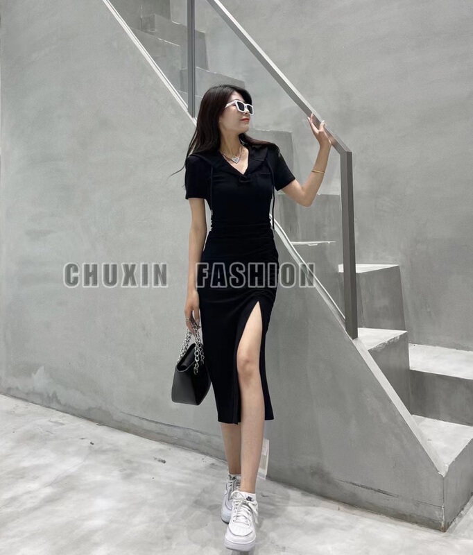 New in early summer! [c.x initial heart] elastic cotton material, split, careful machine, thin dress 9995# WTT