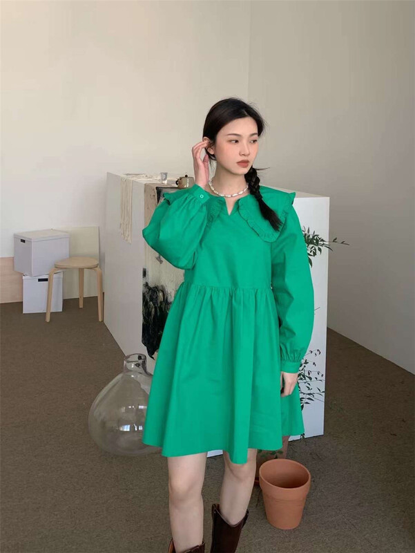 New year in early spring! Buyer recommendation! [blossom] Korean style fungus edge baby collar age reducing dress 2837# zxx