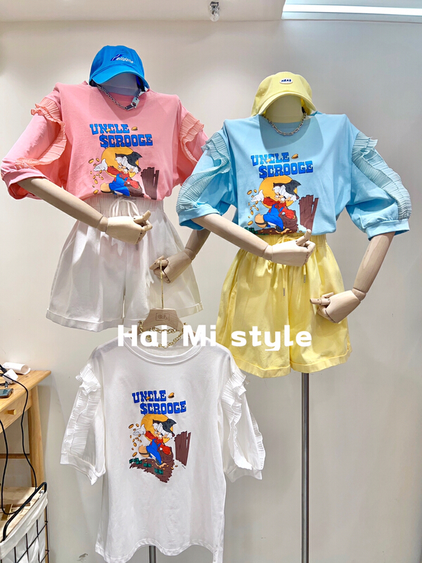 [Haimi] Korean 3D printing temperament fungus edge short sleeve T-shirt 1811# WTT