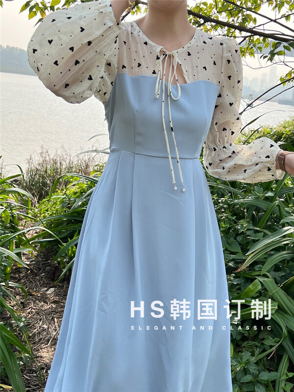 早春上新！【HS韓國定製】韓版愛心拼接連衣裙  26011#  HJY