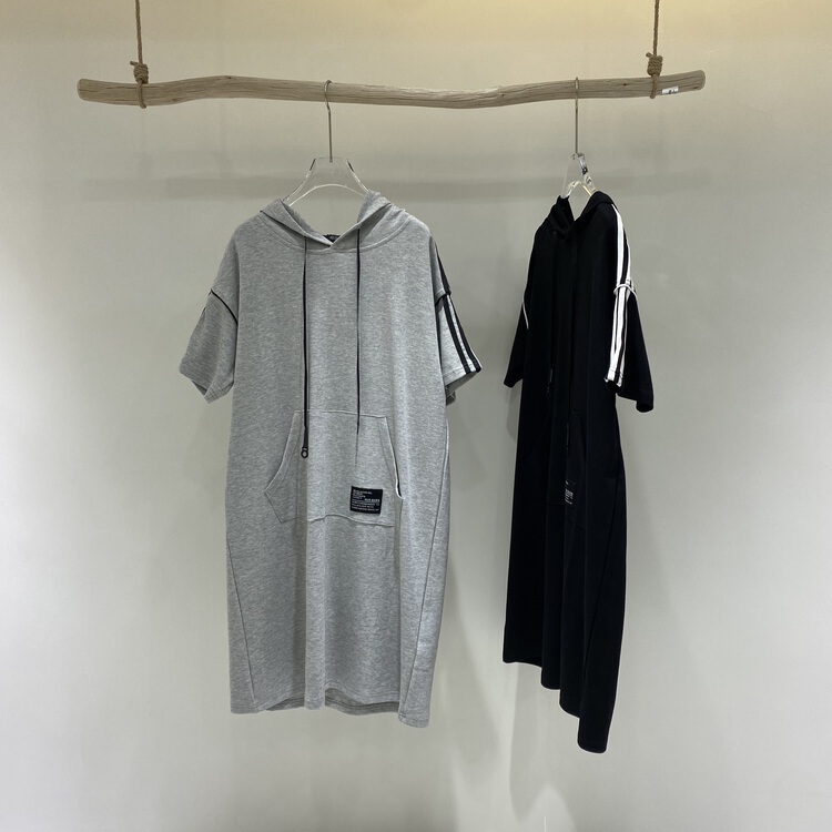 [just soso] Korean hooded letter loose design pocket dress 6960# CLS