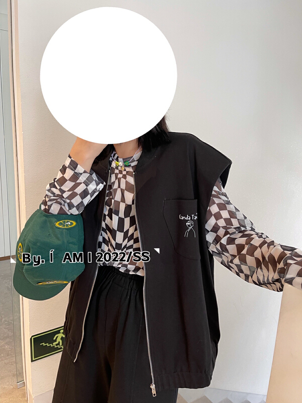 [I am I] irregular checkerboard mesh sunscreen shirt 3813# ozq
