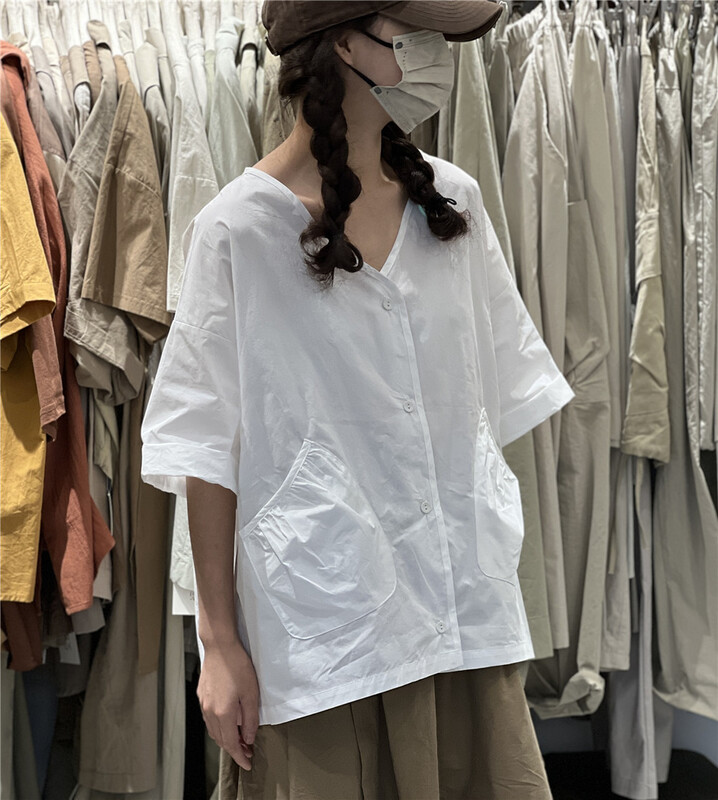 [several cloth see Sichuan] simple and loose medium sleeve single row button shirt 822206# L