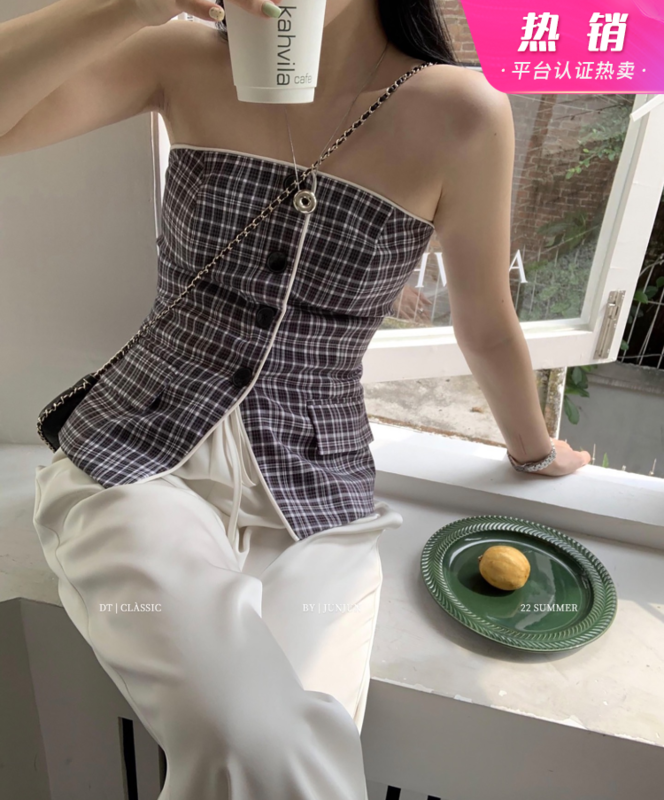 [DT class] design sense lattice slim fit bra blouse 4757# XYJ