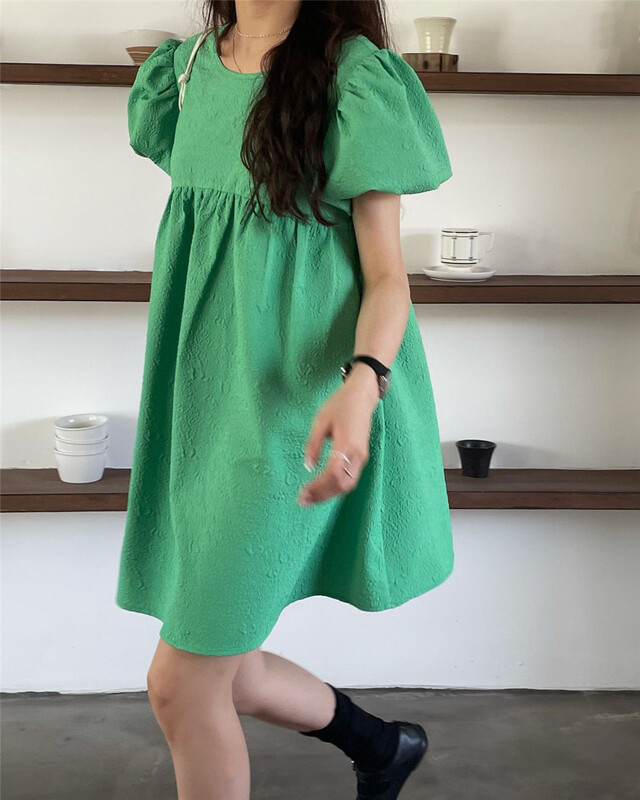 In early summer! [bluepops] bubble sleeve fashion versatile dress a2324\zxl