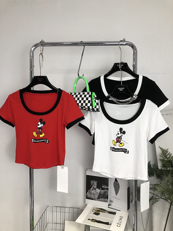 [Fanfan] fashion color blocking Han faner Mickey design Short Sleeve T-shirt 5790# JJ