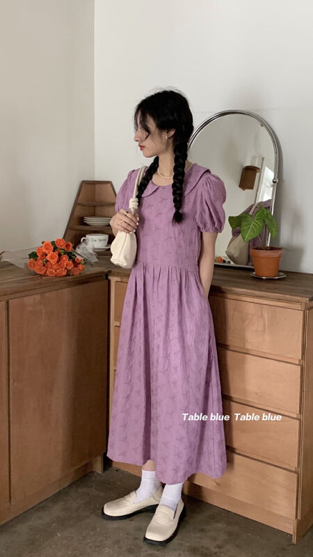 【TABLE BLUE】復古小翻領刺繡連衣裙  2132#  LSW