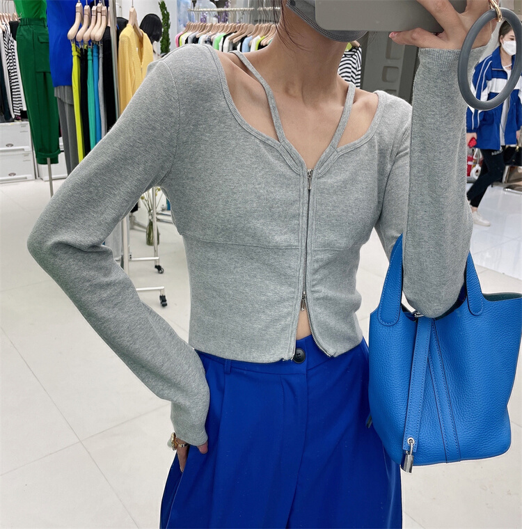 goods in stock! [Xi Xi] Korean solid color zipper knitted cardigan 6399# ozq