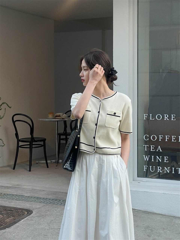 New in early summer! [acme group] Korean texture contrast double pocket knitted cardigan ys2-1071# CLS