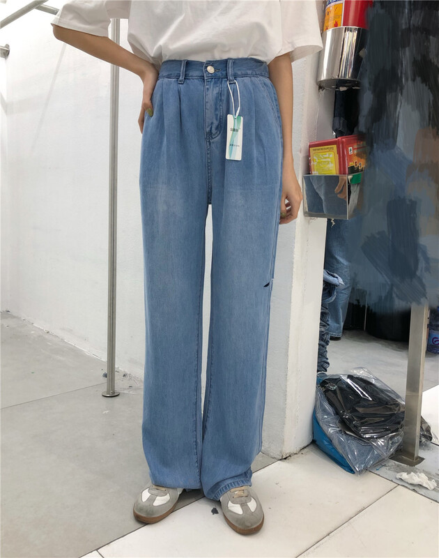 Super thin and soft~ [Qiqi] Korean loose casual semi elastic waist jeans 6166\cqw