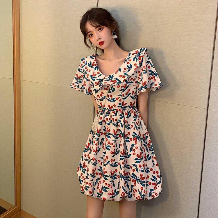 New in early summer! [pepper] sweet cherry print dress 1269# Cl