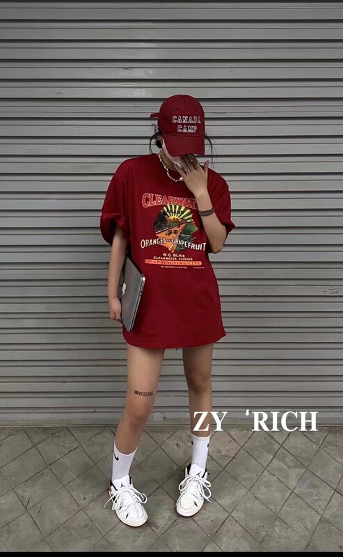 [ZY] American retro print Pullover short sleeve T-shirt 2077# WTT