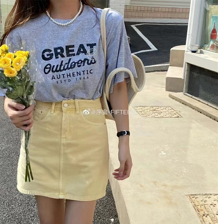 [Fifth] crew neck lettered short sleeve T-shirt 1329# LSW