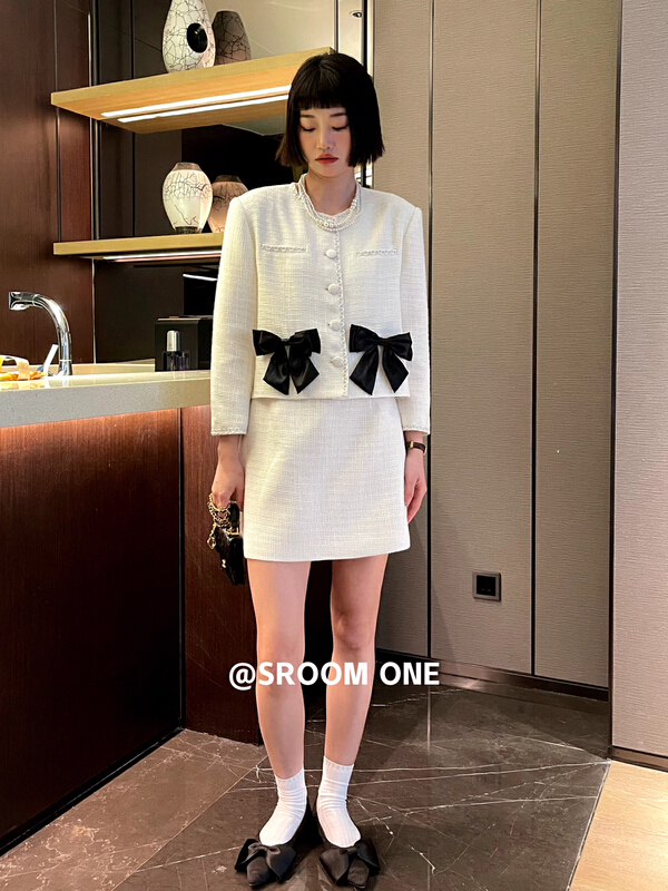 [s.room] temperament celebrity short coat + Korean lady skirt suit (with bow) j201# LSL