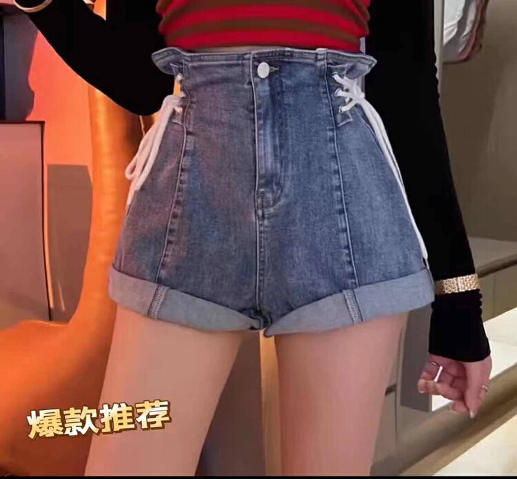 [queen] fashion Korean high waist denim shorts (with rope) at9926# ozq