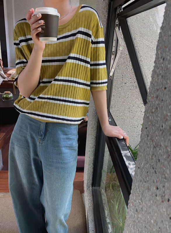 New in early summer! [soul] crew neck stripe short sleeve T-shirt bt16160221tm# CLS