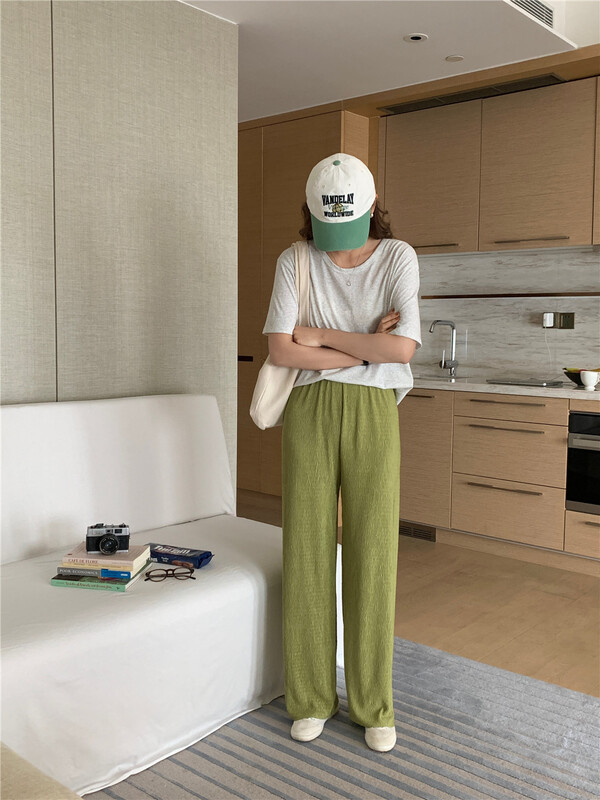 [feeding] simple solid color elastic waist casual pants 8876-h7# cqw