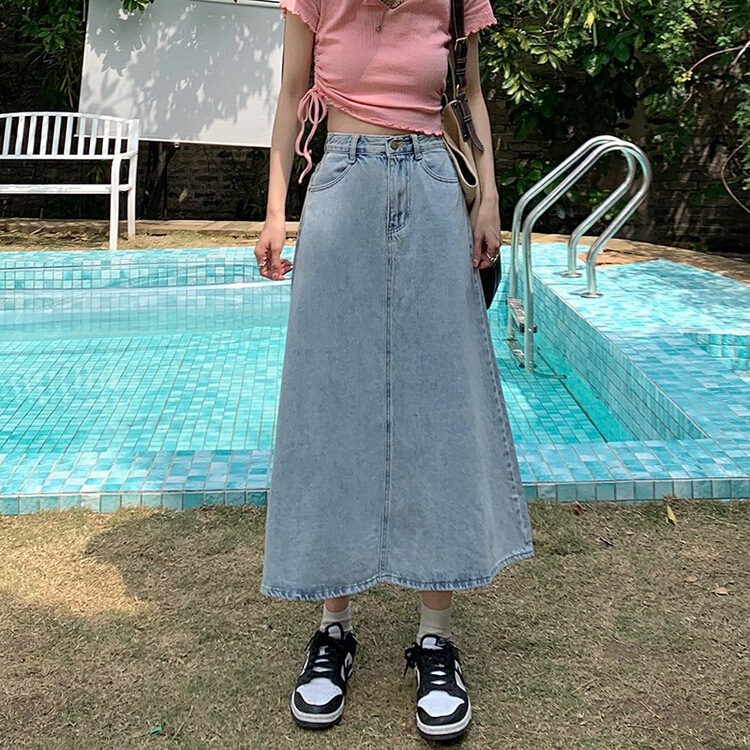 [four seasons] high waisted jeans are thin, loose and large swing A-line skirt 29550# LSL