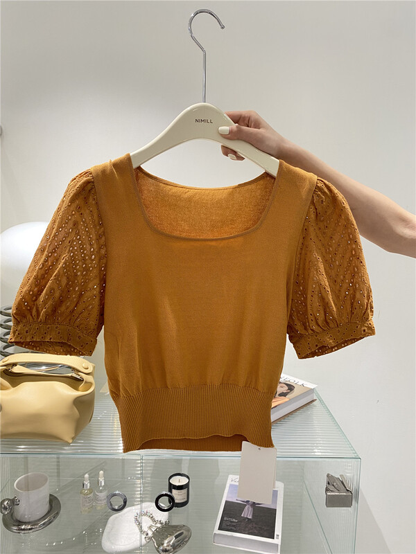 [naimier] square neck stitched knit blouse 7272# LSW