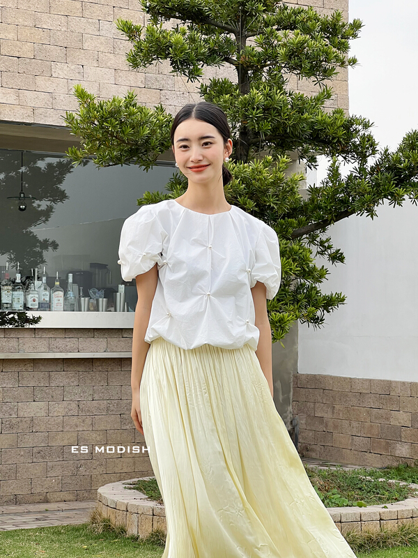 [es modish] design round neck Beaded blouse bl1658# XYJ