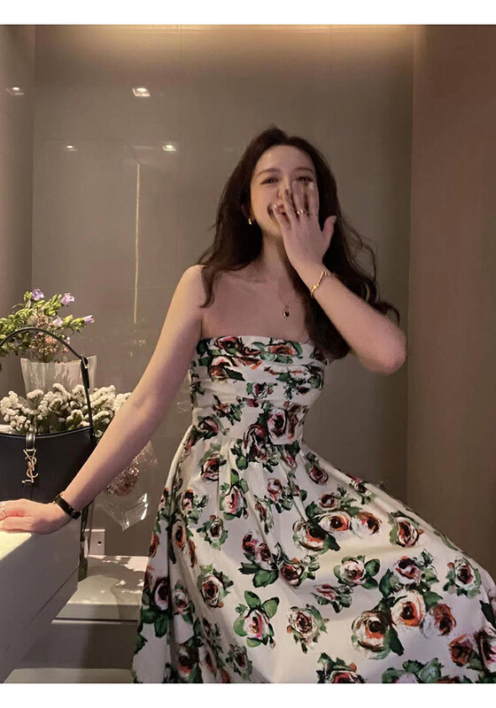 New in early summer! [RM. HH] French Strapless skirt waist closing temperament floral dress ys6-306# ozq