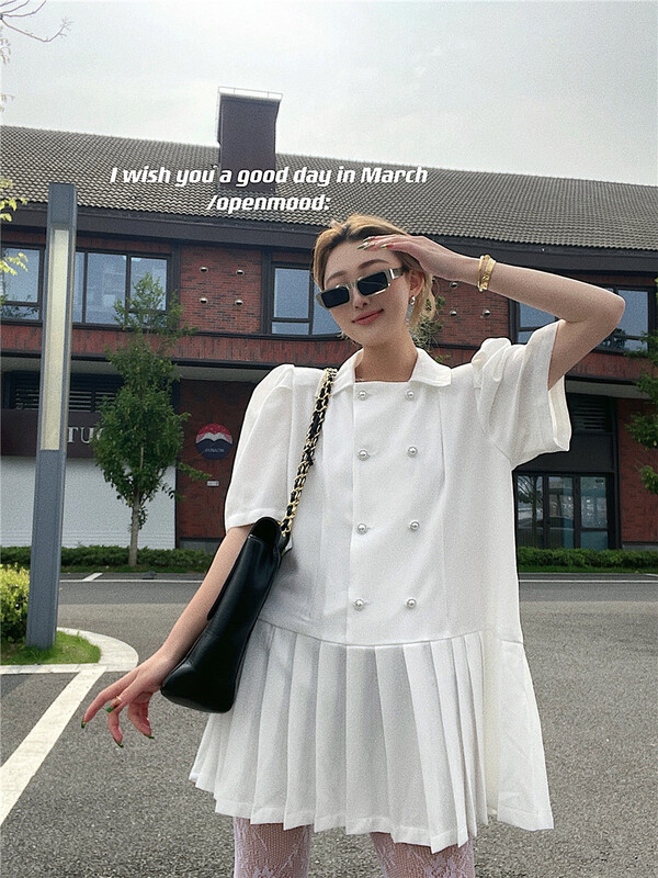 New in early summer! [open] Korean style pleated clear color suit dress 8770# ozq