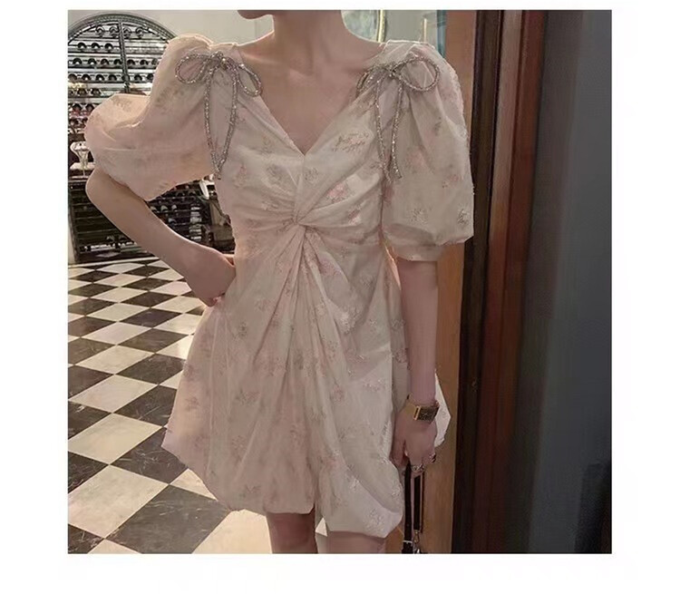 goods in stock! New year in early spring! [tangtangtangjia] Korean gold thread bubble sleeve dress 2783# PCZ