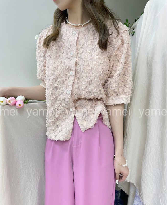 [ya. Mei] single breasted mesh comfortable blouse 5631# ll