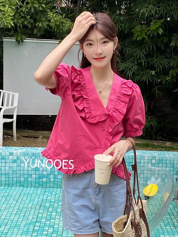 [yunooes] simple solid color versatile blouse 8093# LSL