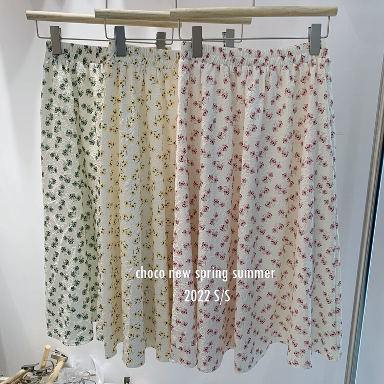 New year in early spring! [choco] heavy industry floral elastic head skirt 7662# LSW