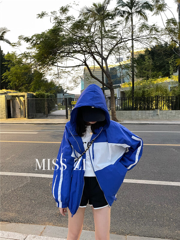 [miss Zi] personalized casual color matching hooded windbreaker 2296# cqw