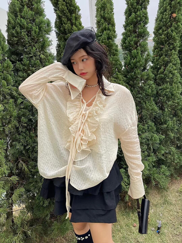 goods in stock! New year in early spring! [Dore Dore] fashionable and lazy Ruffle design shirt (with suspender) 1098# zxx