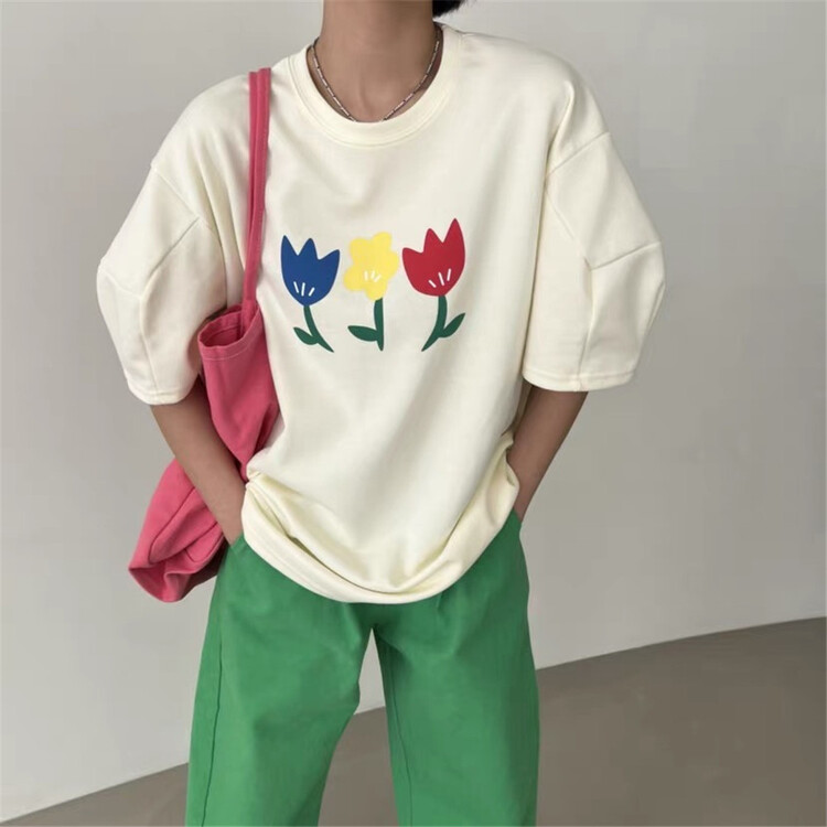In early summer! [June 6th] simple casual loose flower short sleeve T-shirt ys1-2316\wpl