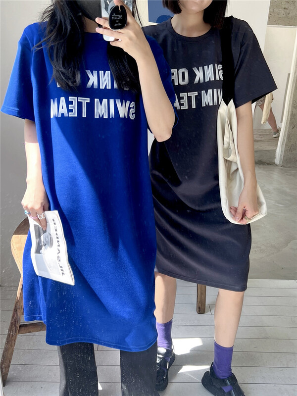 Very thin and cool space cotton! New in early summer! [just soso] Korean style versatile letter casual dress 6935# CLS