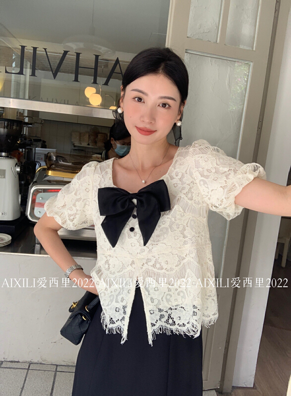 [aixili aisili] bow square neck slim shirt (with bow) 6559# WPL