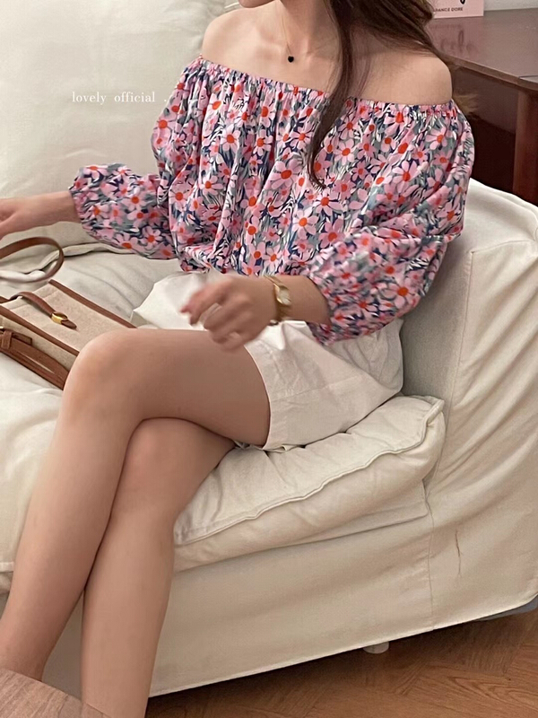 [love] Korean version fresh broken flower shoulder shirt s1213# HBx