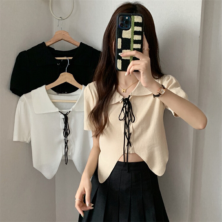 [f · P] unique design polo collar strap short sweater 33036# HBx